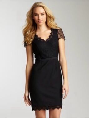 Rebecca Taylor Dress Sz 10 Black NWOT Wool Blend Lace Originally $375
